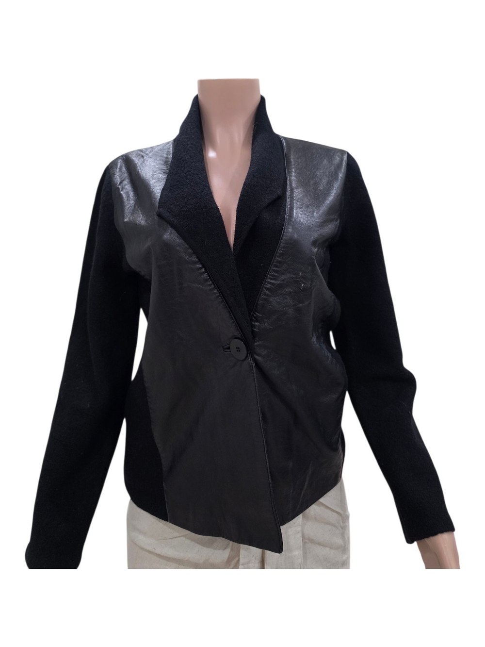Jones New York Collection Black Leather Knit Blazer Jacket Women’s Size S
